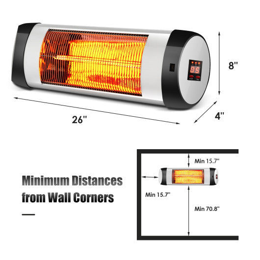 1500W Wall-Mounted Electric Heater Patio Infrared Heater with Remote Control Supply