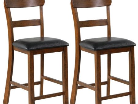 2 Pieces Counter Height Chair Set with Leather Seat and Rubber Wood Legs Online Hot Sale