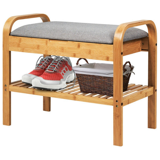 Shoe Rack Bench Bamboo with Storage Shelf -Natural Discount