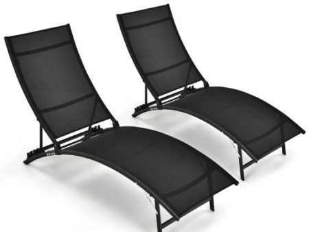 2 Pieces Patio Folding and Stackable Chaise Lounge Chair with 5-Position Adjustment-Black on Sale