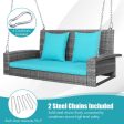 2-Person Patio PE Wicker Hanging Porch Swing Bench Chair Cushion 800 Pounds-Turquoise Supply