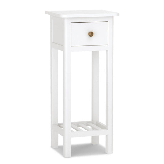 2 Tier Slim Nightstand Bedside Table with Drawer Shelf-White Online