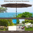 15 Feet Twin Patio Umbrella with 48 Solar LED Lights-Light Brown For Discount