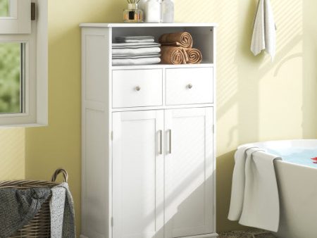 2 Doors Freeestanding Bathroom Floor Cabinet with 2 Drawers and Adjustable Shelves-White Sale