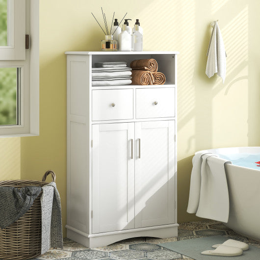 2 Doors Freeestanding Bathroom Floor Cabinet with 2 Drawers and Adjustable Shelves-White Sale