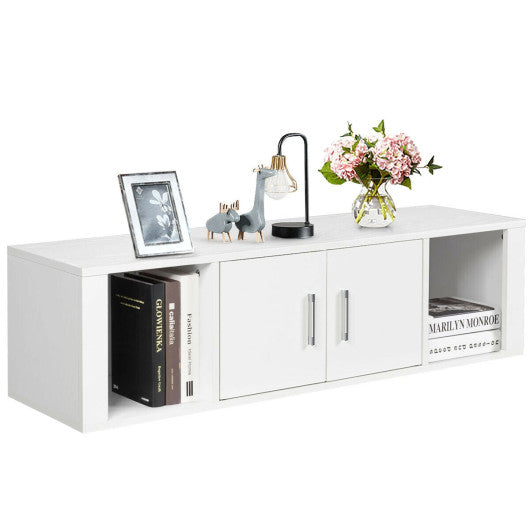 Wall Mounted Floating 2 Door Desk Hutch Storage Shelves-White Cheap