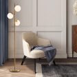 3-Globe Floor Lamp with Foot Switch and Bulb Bases-Golden For Sale