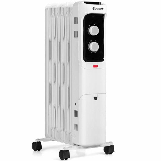 1500W Oil Filled Portable Radiator Space Heater with Adjustable Thermostat-White For Cheap