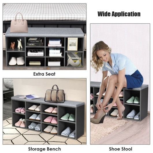 10-Cube Organizer Shoe Storage Bench with Cushion for Entryway-Gray For Discount