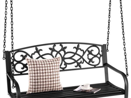 2-Person Outdoor Porch Metal Hanging Swing Chair with Sturdy Chains-Black on Sale