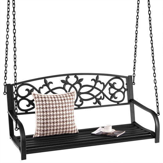 2-Person Outdoor Porch Metal Hanging Swing Chair with Sturdy Chains-Black on Sale