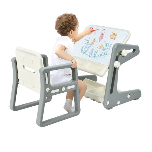 2 in 1 Kids Easel Table and Chair Set  with Adjustable Art Painting Board Hot on Sale