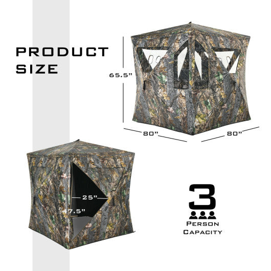 3 Person Portable Pop-Up Ground Tent with Gun Ports and Carrying Bag Online now