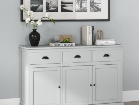 3 Drawers Sideboard Buffet Storage with Adjustable Shelves-Gray For Sale