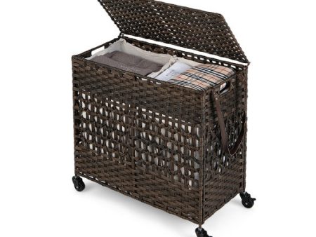 110L 2-Section Laundry Hamper with 2 Removable and Washable Liner Bags-Brown For Cheap