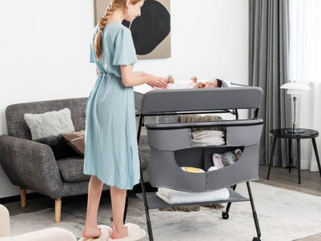 Portable Adjustable Height Newborn Nursery Organizer with wheel-Gray Hot on Sale