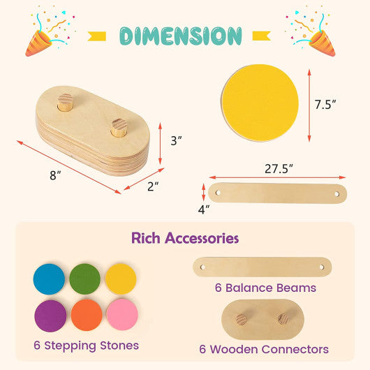 12-Piece Kids Wooden Balance Beam with Colorful Steeping Stones Sale