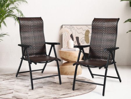 2 Pieces Patio Rattan Folding Reclining Chair Online