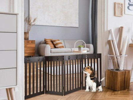 24 Inch Folding Wooden Freestanding Pet Gate Dog Gate with 360° Hinge -Dark Brown Online