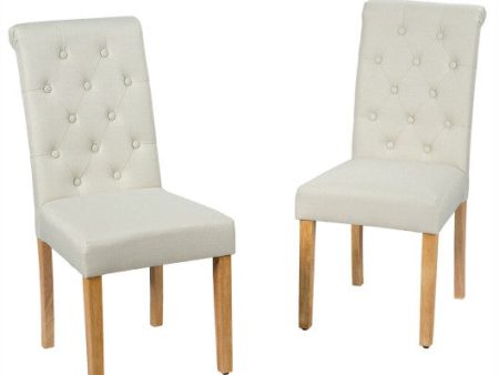 2 Pieces Tufted Dining Chair Set with Adjustable Anti-Slip Foot Pads-Beige For Cheap