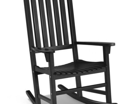 Indoor Outdoor Wooden High Back Rocking Chair-Black Hot on Sale