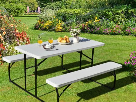 Indoor and Outdoor Folding Picnic Table Bench Set with Wood-like Texture-White Online now