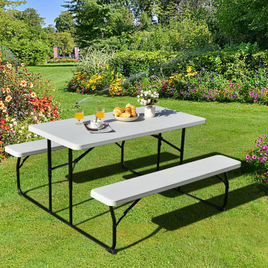 Indoor and Outdoor Folding Picnic Table Bench Set with Wood-like Texture-White Online now