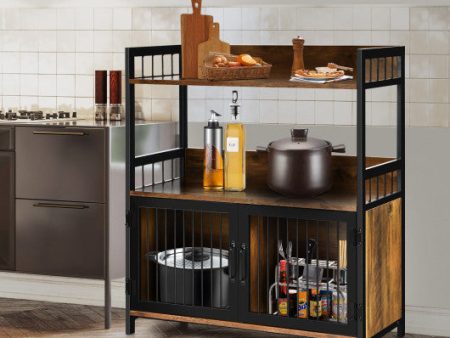 2-Tier Baker s Rack Industrial Kitchen Microwave Oven Stand with Storage Cabinet-Rustic Brown Online