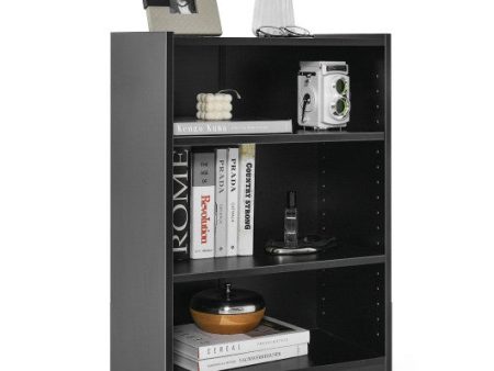 3-Tier Bookcase Open Display Rack Cabinet with Adjustable Shelves-Black Fashion