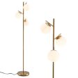 3-Globe Floor Lamp with Foot Switch and Bulb Bases-Golden For Sale