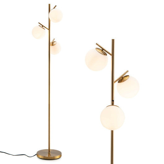 3-Globe Floor Lamp with Foot Switch and Bulb Bases-Golden For Sale