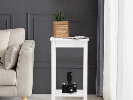 2-Tier Nightstand End Side Wooden Legs Table for Bedroom-White Online