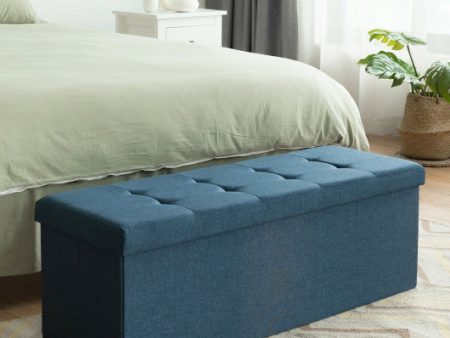 Fabric Folding Storage with Divider Bed End Bench-Navy Discount