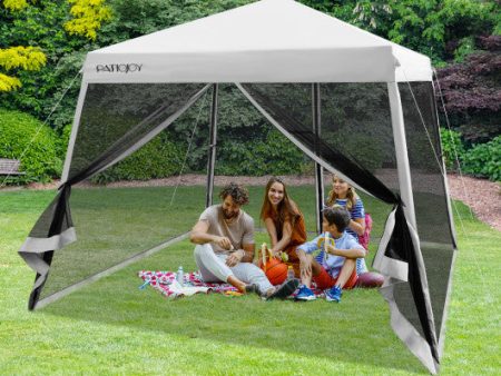 10 x 10 Feet Pop Up Canopy with with Mesh Sidewalls and Roller Bag-Gray Cheap