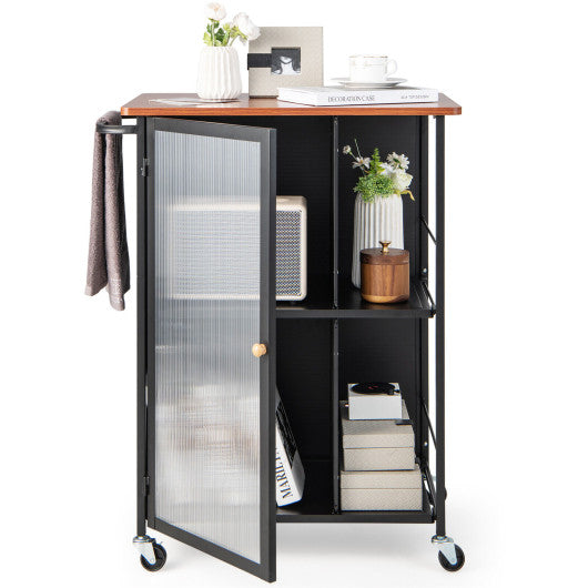 Mobile Serving Cart with Transparent Single Door Cabinet-Black Online now