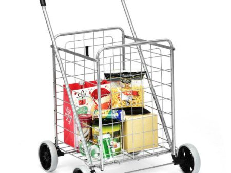 Portable Folding Shopping Cart Utility for Grocery Laundry-Silver Cheap