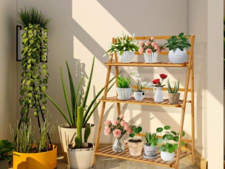 3-Tier Bamboo Foldable Plant Stand with Display Shelf Rack For Cheap