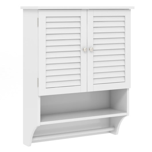 2-Doors Bathroom Wall-Mounted Medicine Cabinet with Towel Bar-White For Sale