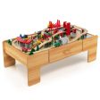 Kids Double-Sided Wooden Train Table Playset with Storage Drawer Sale