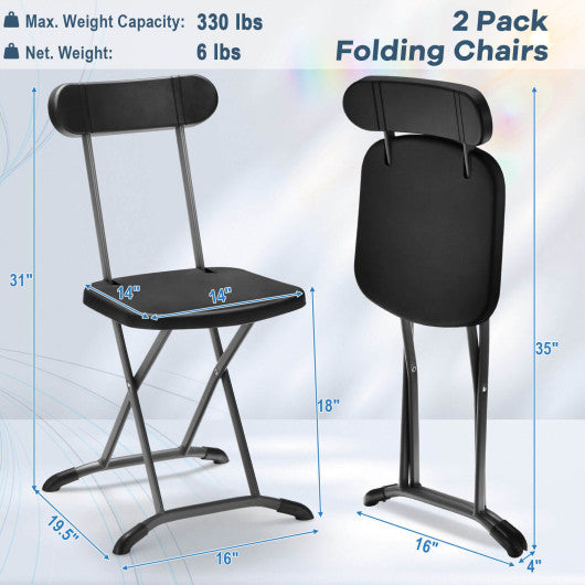 2 Pieces Outdoor Folding Chair Set with Sturdy Frame and Ergonomic Backrest-Black For Cheap