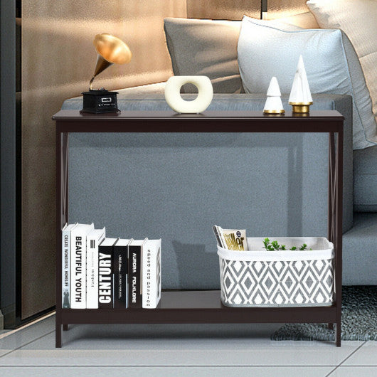 2-Tier Console X-Design Sofa Side Accent Table-Espresso Fashion