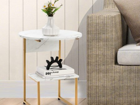 2-Tier Round End Beside Table with Metal Frame-White Online Hot Sale