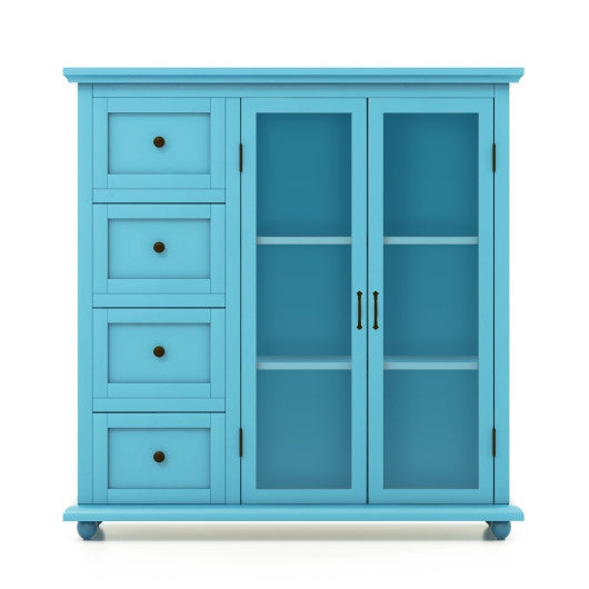 Buffet Sideboard Table Kitchen Storage Cabinet with Drawers and Doors-Blue For Discount