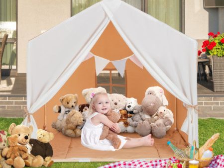 Kid s Play Tent with Washable Cotton Mat and Flag Banner-Orange Online now