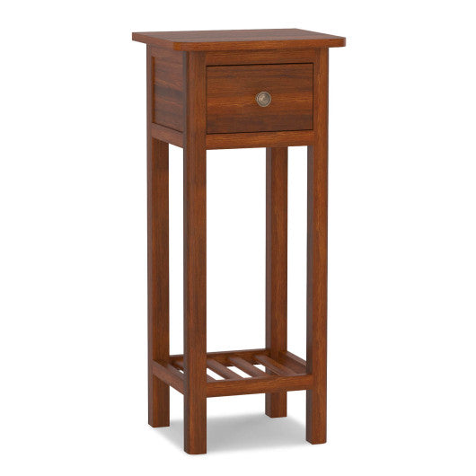 2 Tier Slim Nightstand Bedside Table with Drawer Shelf-Brown Online now