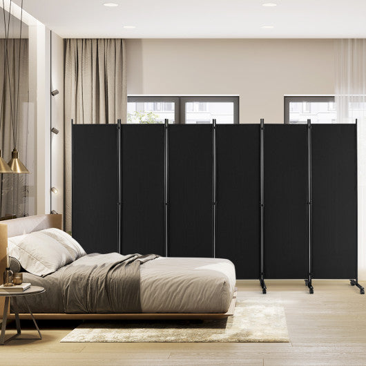 6 Panel 5.7 Feet Tall Rolling Room Divider on Wheels-Black Online now