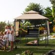 13.5 x 4 Feet Patio BBQ Grill Gazebo Canopy with Dual Side Awnings-Beige Cheap