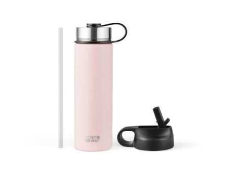 22 Oz Double-walled Insulated Stainless Steel Water Bottle with 2 Lids and Straw-Pink For Discount