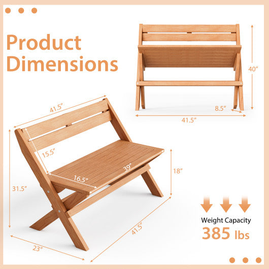 2-Person Teak Wood Folding Outdoor Benches with Slatted Seat Online Sale