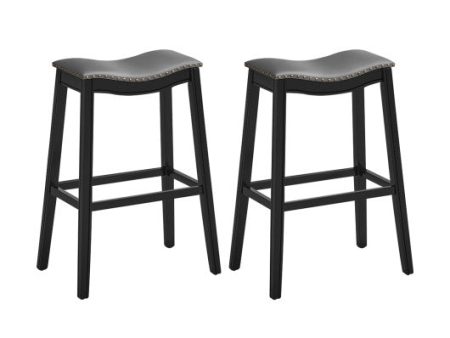 29 Inch Set of 2 Backless Wood Nailhead Barstools with PVC Leather Seat-Black For Discount